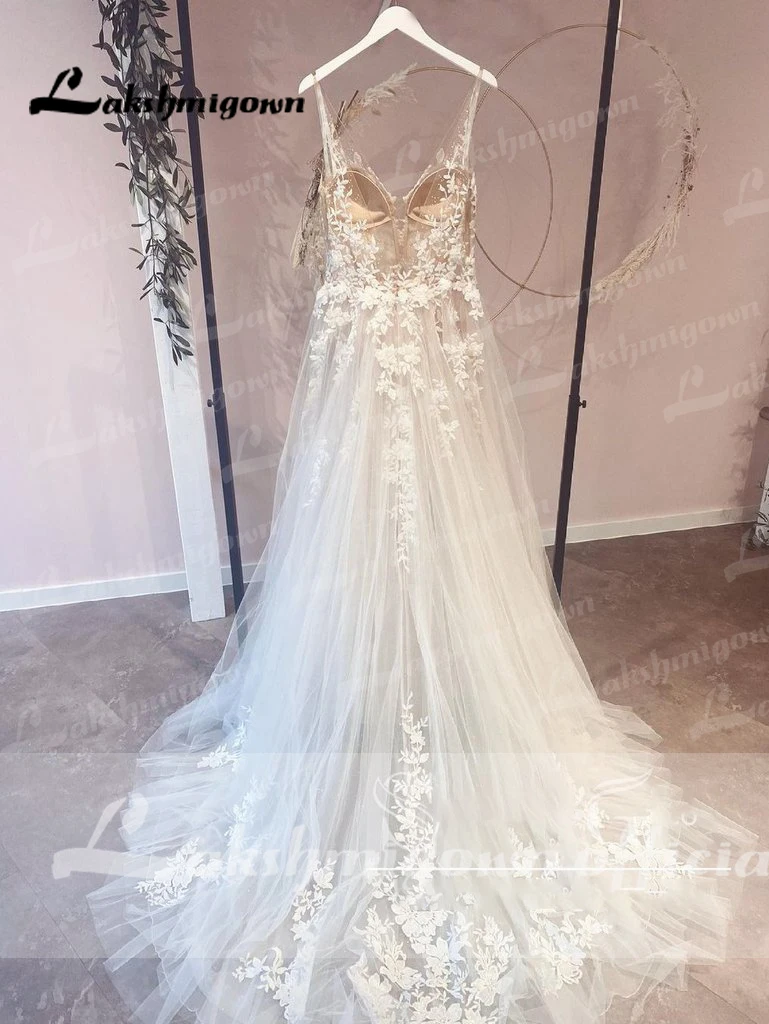Roycebridal Appliques A Line Tulle Wedding Dress Vestido Novia Civil Boho Wedding Dress Open Back Lace Bodice Brautkleid 3