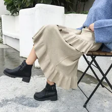 Вязаная юбка осенняя и зимняя новая модная свободная для похудения Длинная с деревянной деталью шерстяная юбка с ушками для дам