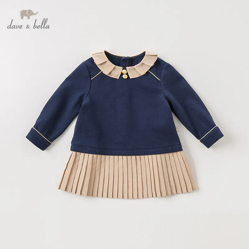 Db11980dave bella/милое однотонное драпированное платье принцессы для маленьких девочек детское модное праздничное платье детская одежда в стиле «лолита»