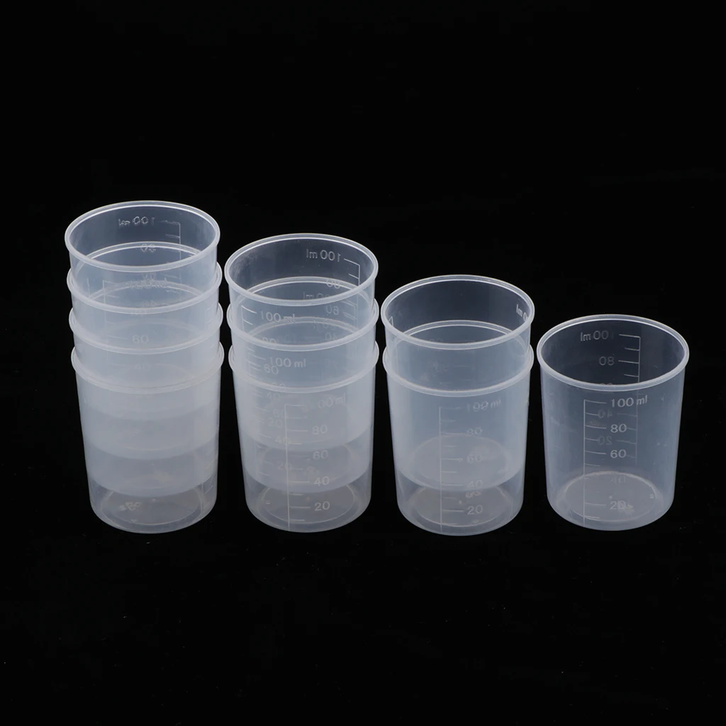 10cs Plastic Graduated Cups Clear Measuring Cups 100ml for Mixing Paint, Stain, Epoxy, Resin