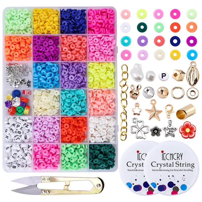 Cuentas redondas planas de arcilla polimérica, accesorios de cuentas espaciadoras sueltas para collar, pendientes, Kit de fabricación de joyería DIY