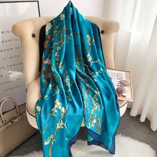 Fashion 2020 Women Silk Scarf Floral Print Summer Pashmina Scarves Luxury Female Beach Shawls and Wraps Lady Foulard Hijab
