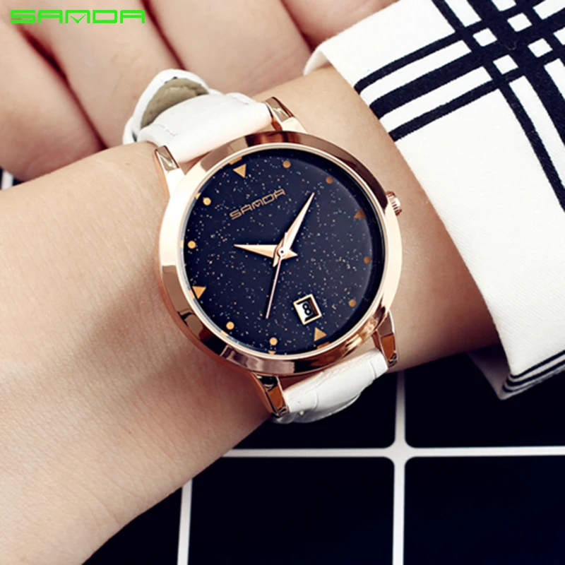 Часы SANDA Женские Кварцевые водонепроницаемые простые креативные золотистые
