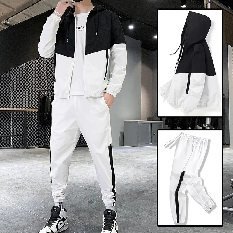 

Hip Hop Military Men Tracksuit Hooded Jacket+Harem Pant Patchwork 2PC Set For Men Fashion 2020 New Mens Sportswear Suits