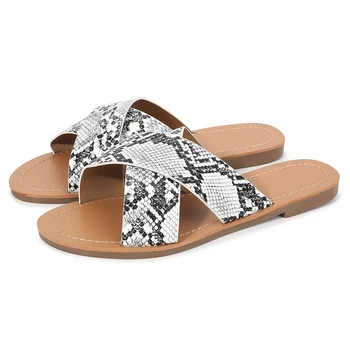 

Women's PU Leather Snake Pattern Slippers Woman 2020 Summer Fashion Ladies Outdoor Female Casual Slides Women Shoes Plus Size