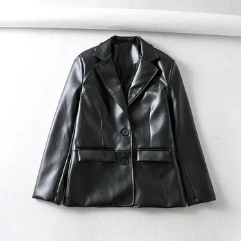 

Black womens leather jackets and coats Turn-down Collar Casual 2020spring new fashion women clothing office lady loose pu jacket