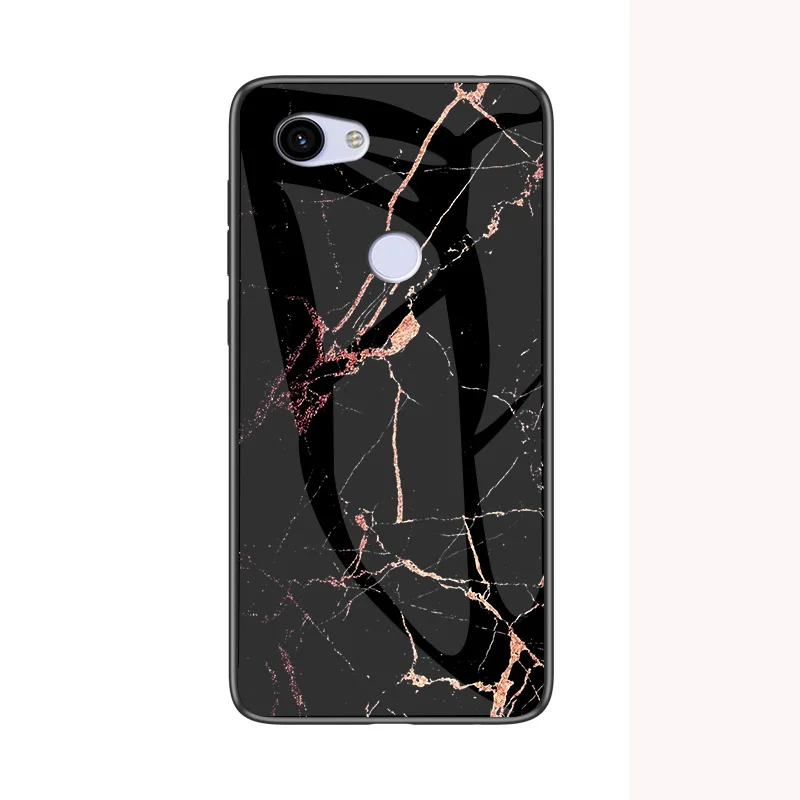 Для Google Pixel 3a XL чехол из мрамора, глянцевое закаленное стекло, Мягкий Силиконовый противоударный жесткий чехол для телефона для Google Pixel3a XL чехол - Цвет: Golden Silk Black
