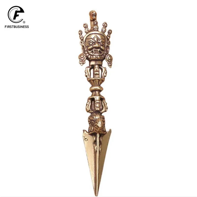 Pure Copper Tibetan Buddhism Dharma Horsehead Vidyā-rājā Pupa Vajra Pestle Desktop Ornament Antique Brass Teahouse Tea Needle