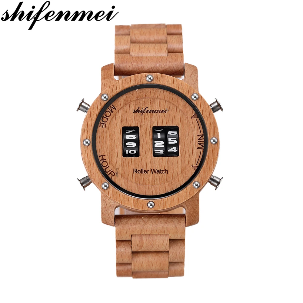 Shifenmei деревянные часы Мужские Цифровые кварцевые часы с роликовым верхом роскошные деревянные Классические наручные часы Мужские часы relogio masculino