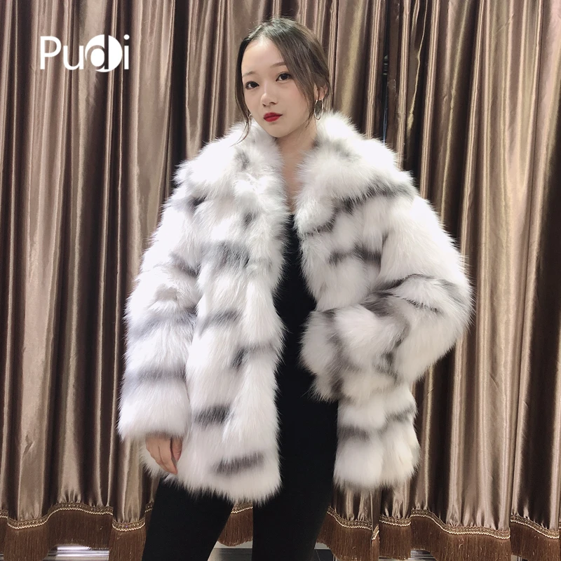 

Pudi TX206201 women winter warm Real fox fur coat jacket overcoat lady fashion genuine fur coat outwear