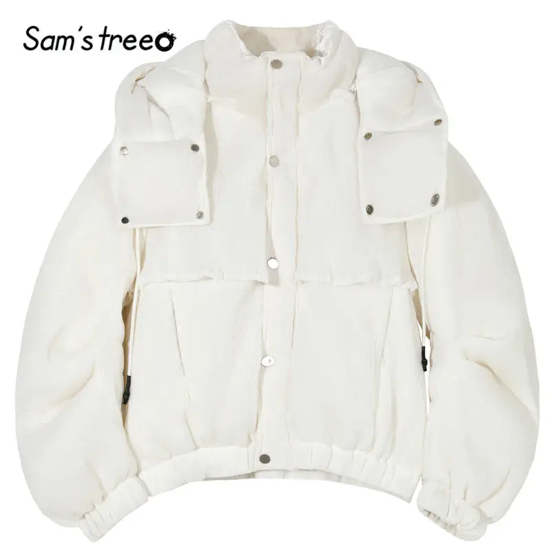 SAM'S TREE/белые однотонные прямые толстовки с капюшоном, теплый пуховик для женщин, зимняя Длинная женская парка с эластичным рукавом, верхняя одежда
