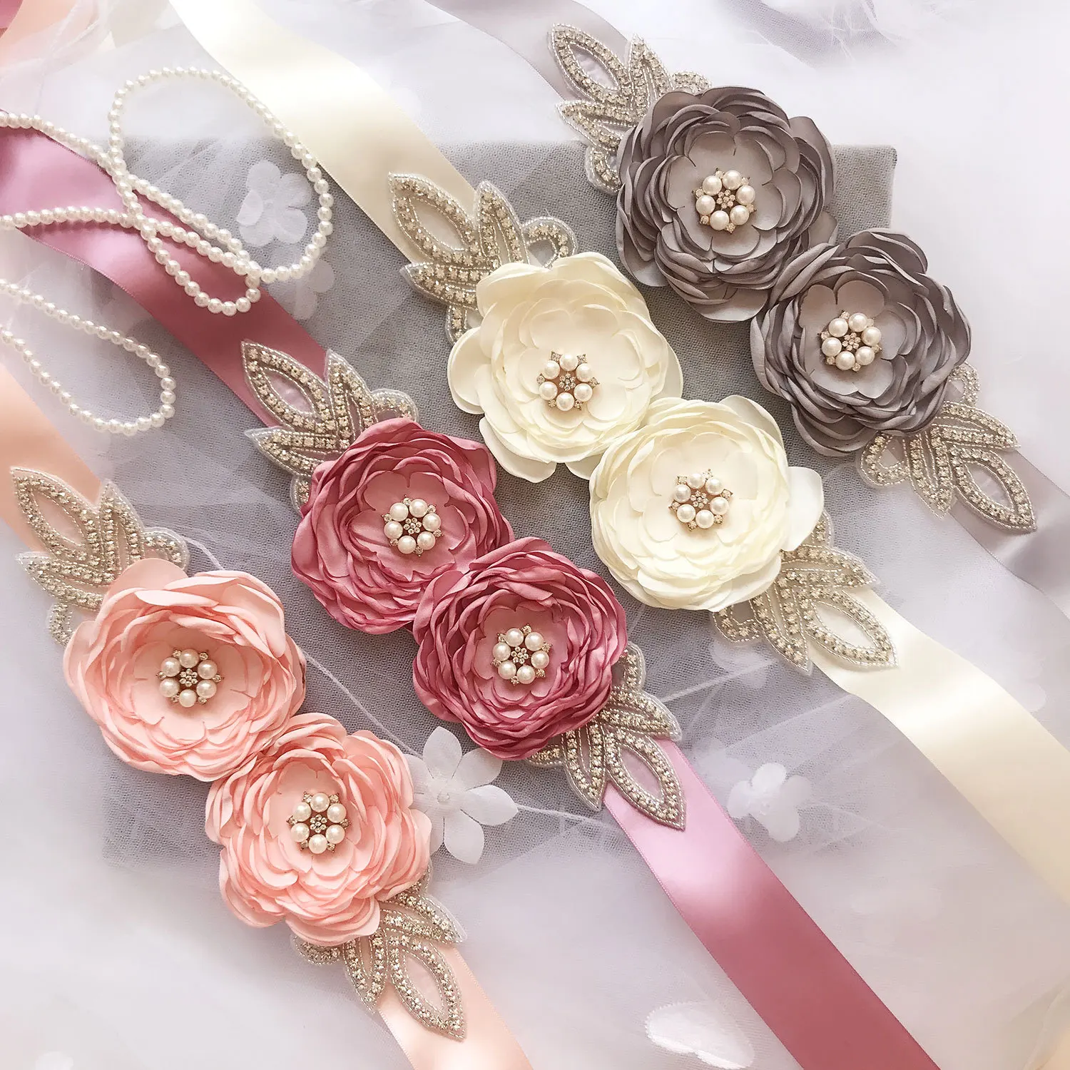 Cinturones de flores de tela para vestidos de fiesta hechos a mano