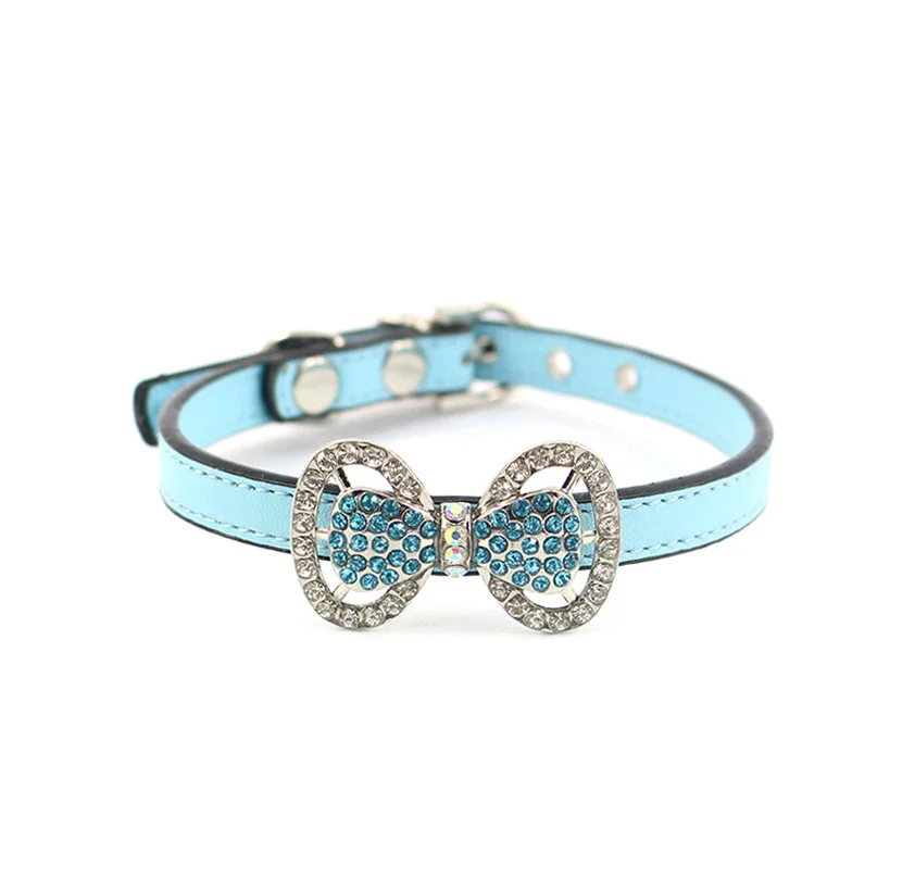 Collar Only Ошейник для маленьких собак, ошейник из искусственной кожи с украшением в виде кристаллов, ошейник для питомцев, кошек, аксессуары для собак, ошейники для пуделя, бульдога, йоркширского терьера - Цвет: Collar Only