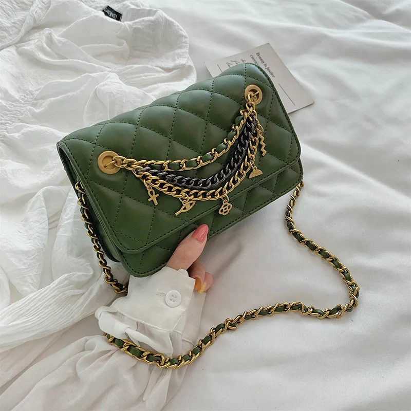 

Online Celebrity Bag WOMEN'S Bag 2019 New Style Fashion Korean-style Rhombus Chain Bag Versitile Fashion Embroidery Shoulder Bag