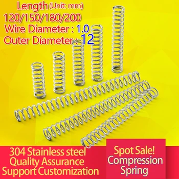 

304 Compression Spring Stainless Steel Compression Spring Length 120/150/180/200 Long Spring Y Spring Wire diameter:1.0mmOD:12mm