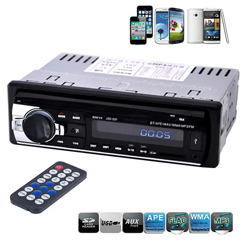 Автомобильный MP3-плеер, fm-радио, Bluetooth 1 DIN в тире, 12 В, SD/USB, Aux вход, FM стерео головное устройство, дистанционное управление, автомобильный аудио