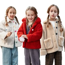 Детская зимняя куртка; пальто из овечьей шерсти для девочек; Новинка года; модная зимняя теплая шерстяная куртка из овечьей шерсти; куртка для девочек