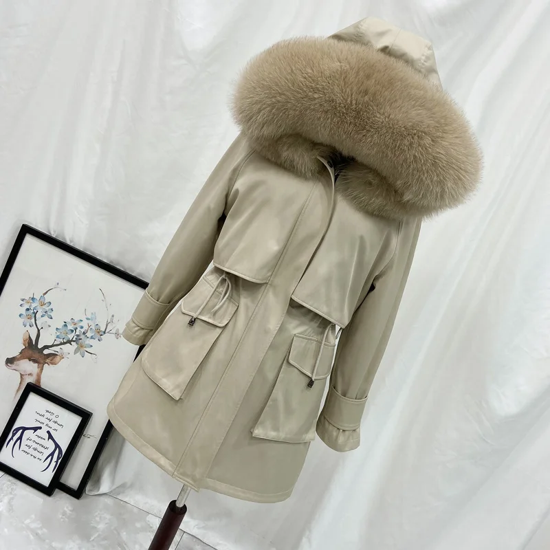 Плотное зимнее пальто большого размера, воротник из лисьего меха, подкладка из кроличьего меха Рекс, натуральное меховое пальто, зимняя теплая куртка, съемная меховая парка