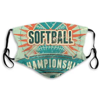 

Softball Championship Vintage Grunge Style Mouth Face Masks Effective Powder and Dust Mask Washable