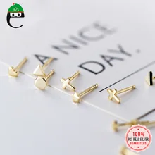 ElfoPlataSi, настоящее 925 пробы, серебро, золото, треугольник, сердце, звезда, крест, круглые серьги-гвоздики для женщин, серебро, 925, ювелирное изделие, ED395