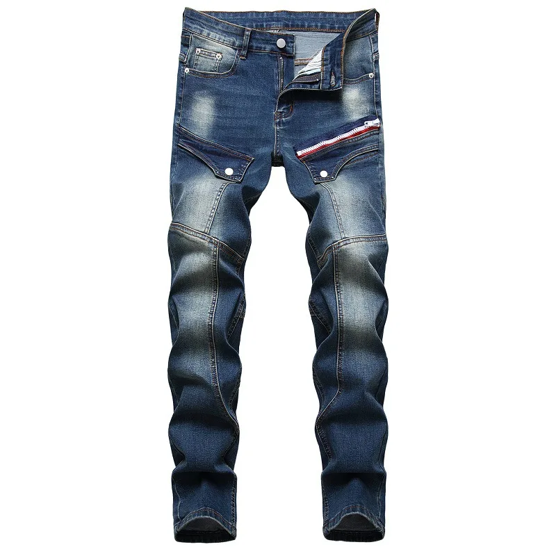 New Fashion Autumn Winter Men Jeans Ripped Slim Fit Blue Male Casual Cotton Denim Pants  Harajuku Black Casual Trousers Size 42