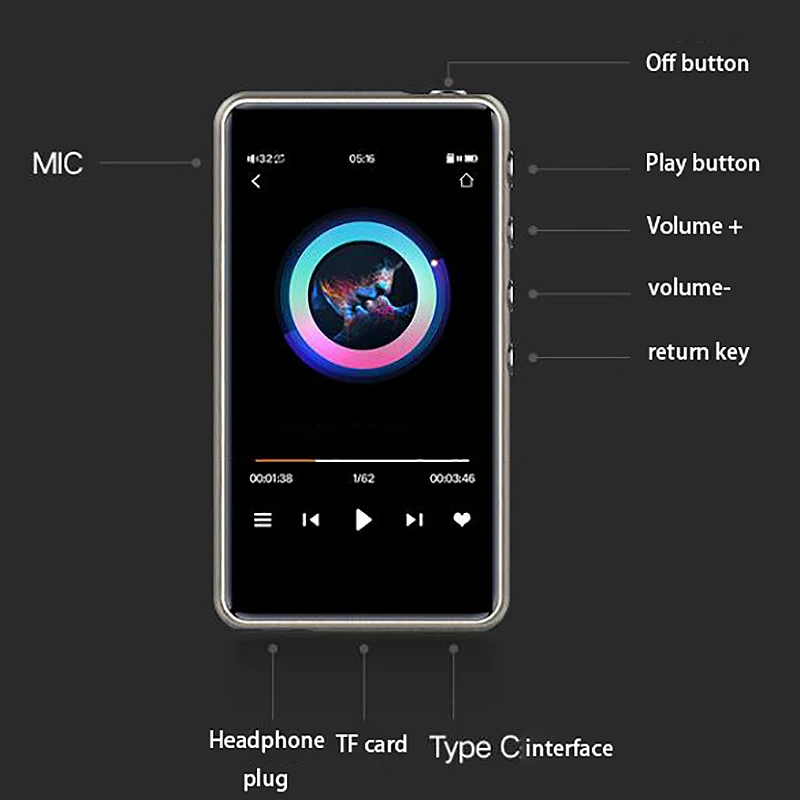 1700MAH 3.0 Inch Bluetooth Mp3 Music Player HiFi