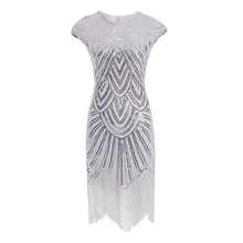  Vintage 1920s Flapper Great Gatsby Dress O-Neck Cap Sleeve Sequin Fringe Party Midi Dress Vestidos Verano 2019 Summer Dress 