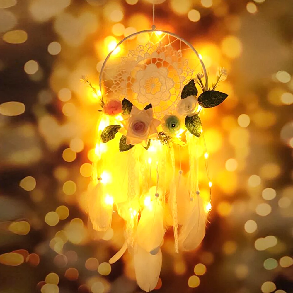

Handmade Dream Catcher LED Light Christmas Decorations Gift Bedside Wall Hanging Wedding Decoration Dreamcatcher Flaky Clouds