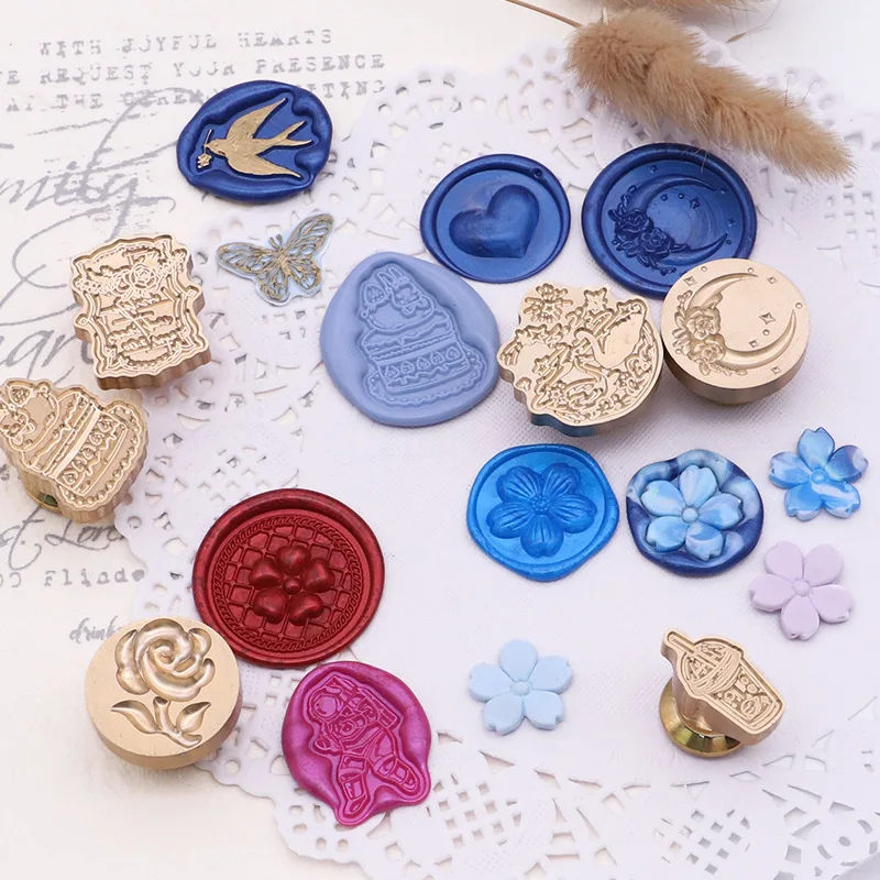 Round Wax Seal Birthday Card Seal Decoration Gift Invitation Hand Account Embossed Fire Lacquer Seal Floral Wax Stamp DIY Craft