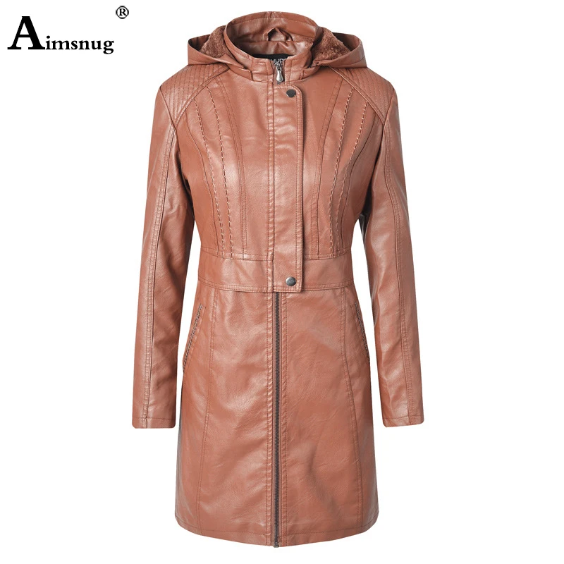 Куртка из искусственной кожи, женская модная тонкая Лоскутная Длинная женская куртка на молнии, мотоциклетная туника, верхняя одежда, осенняя зимняя верхняя одежда - Цвет: brown