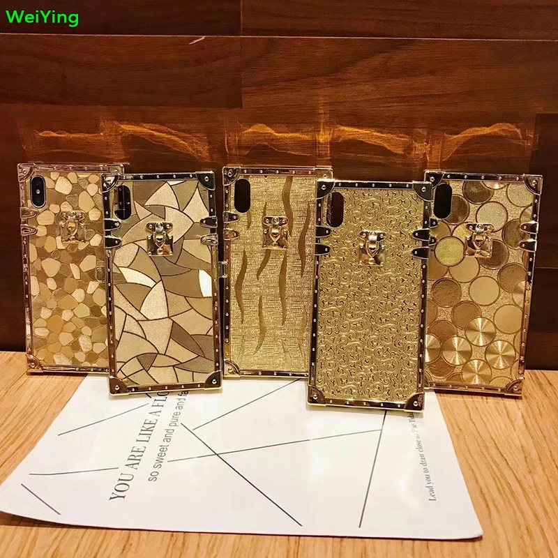 Популярный роскошный чехол с квадратным золотым блеском 3D для iphone X XR XS MAX 6 s S 7 8 plus