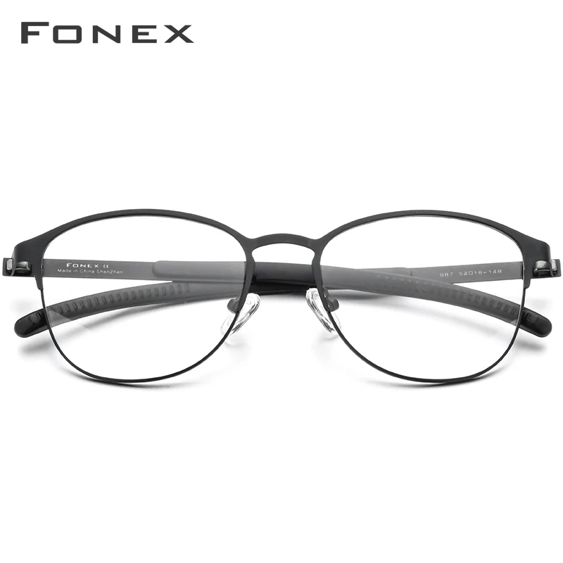 

FONEX Silicone Alloy Optical Eyeglasses Frame Men Antiskid Retro Round Myopia Prescription Glasses Women Screwless Eyewear 987