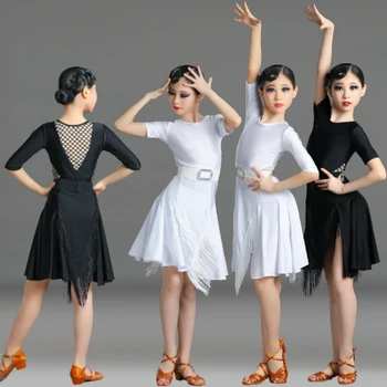 

New Children Latin Dance Dress Girls Tassels One Piece Performance Competition Latin Dance Costumes Ballroom Dance Wear