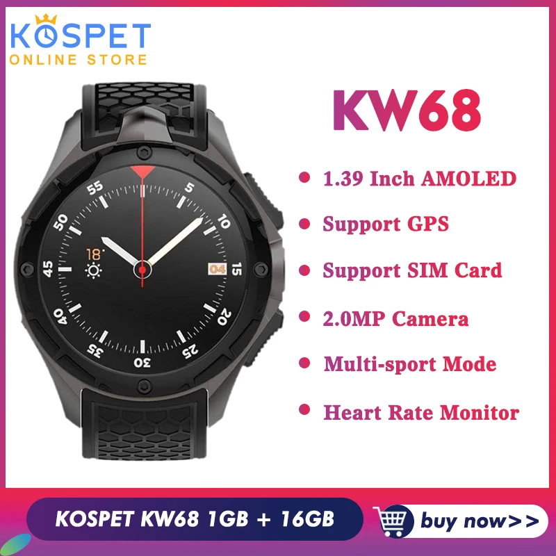 KOSPET KW68 3g Смарт часы для мужчин телефон 1 ГБ 16 ГБ 2.0MP камера монитор сердечного ритма Спорт 1,3" AMOLED gps Android Smartwatch