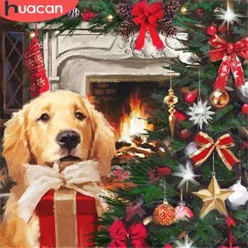 

HUACAN 5D DIY Diamond Embroidery Animal Diamond Painting Christmas Dog Kit Rhinestone Picture Handmade Gift Wall Art Decor