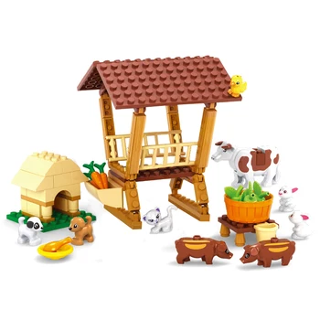 

AUSINI Farmhouse Blocks Toys for Children Farm Hut Horse Stable Model Building Bricks Block Pet Dog Rabbit Mini Figures Girl Toy