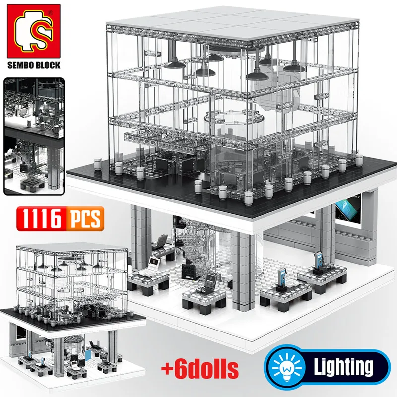 SEMBO Creator Series Apple Store Model Building Blocks City Street View LED Light Figures Bricks Classic Phone Kids Toy | Игрушки и