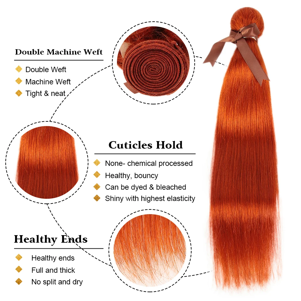Joedir волосы бразильские прямые волосы пряди с закрытием натуральные кудрявые пучки волос с закрытием оранжевые красные пряди с закрытием