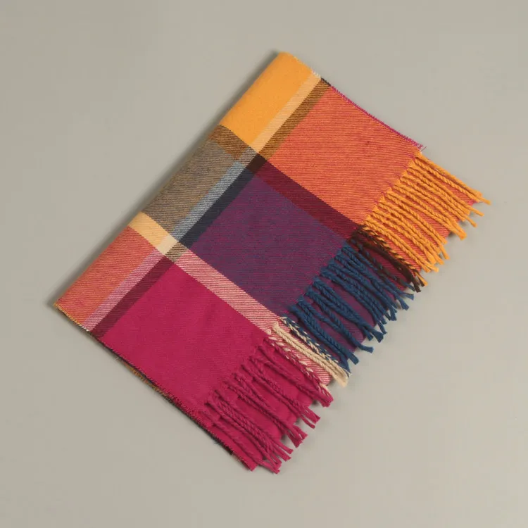 Осенне-зимний детский клетчатый шарф для мальчиков и девочек, теплый кашемировый шарф-сетка с кисточками, шейный платок для детей