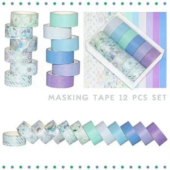 

12 Roll 1.5cm*5m Multicolor Bronzing Wave Pattern Washi Tape DIY Decoration for Scrapbooking Masking Tape Adhesive Tape