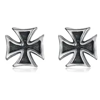Drop Shipping Punk 316L Stainless Steel Knights Templar Iron Cross Stud Earrings 1