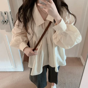 

Korean Style Fashion Women's Sets Summer and Spring New 2020 Long Sleeve Shirts Women Cotton High Waist Casual Shorts Two Pieces