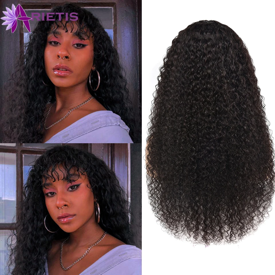 Curly Wig With Bangs Human Hair Wigs Full Machine Made Brazilian Remy Kinky For Black Women | Шиньоны и парики