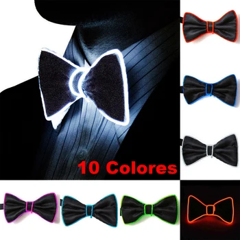 

2019 New 10 Color Choice Flashing Light Up LED Neon Bow Tie Lemon Green glow EL wire BowTie For Evening Party Decor