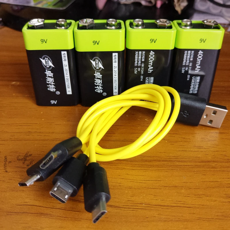 ZNTER 9V USB 400mAh литий-полимерный li-po usb перезаряжаемый литий-ионный аккумулятор usb Полная зарядка около 9,4 V - Цвет: 4pcs with usb cable