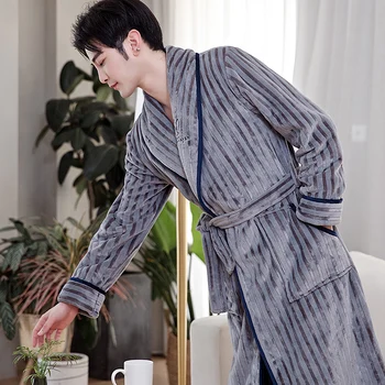 

Kimono Robe Winter New Sleepwear Casual Men Flannel Nightwear Intimate Lingerie Coral Fleece Homewear Bathrobe Gown Nightgown