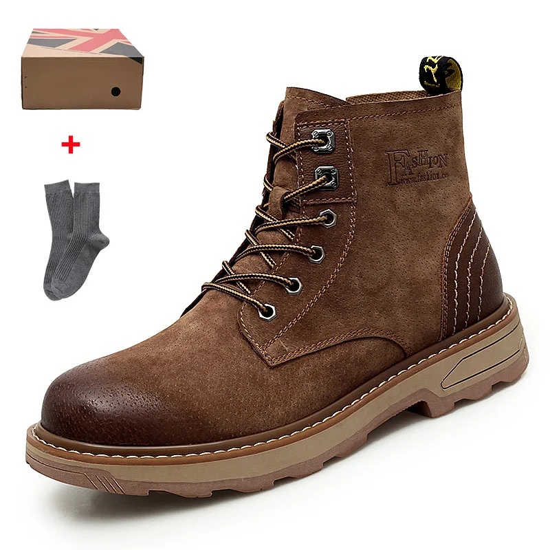 Модные зимние ботинки Мужская Рабочая обувь винтажные повседневные туфли ручной работы брендовая Высококачественная трендовая Обувь На Шнуровке зимние ботинки Уличная обувь - Цвет: Box Brown