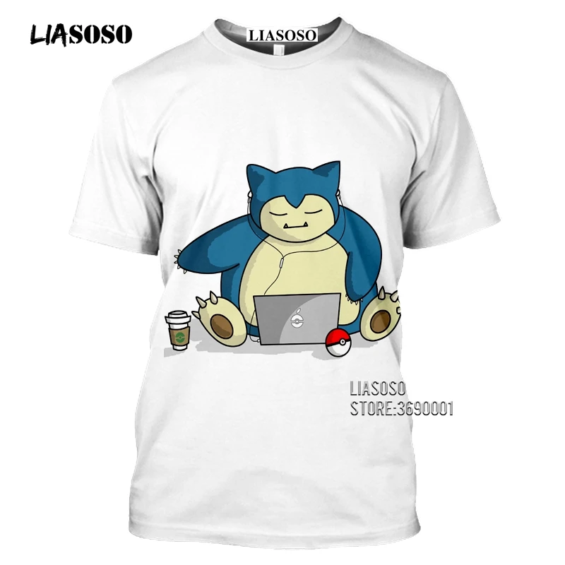 Japan Cartoon Snorlax T shirts Men 3D Print Kawaii Pokemon Tshirt Summer Casual Harajuku Shirt Fitness Hip Hop Tops Streetwear (4)