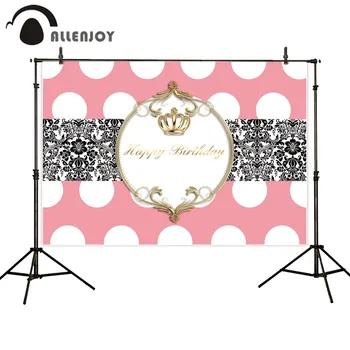 

Allenjoy Damask Birthday Photocall Golden Color Crown White Dots Princess Party Decoration Girls Celebrate Event Backdrop Cloths