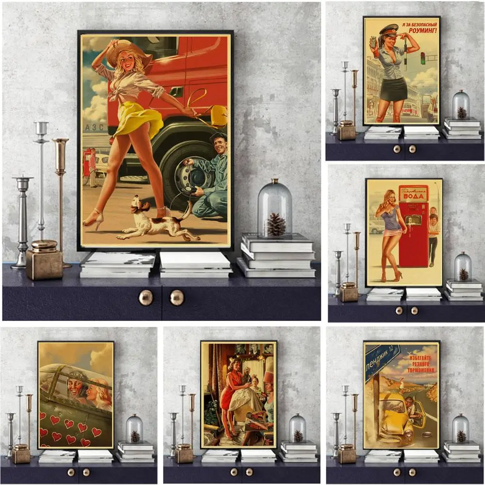 PINUP девушки плакат/Декор стены/декоративная живопись/крафт-бумага/Бар плакат/Ретро плакат